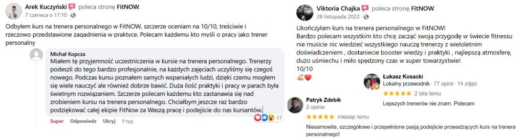 Opinie o kursie na trenera personalnego w FitNow Kraków